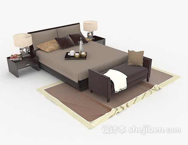 家居简约灰色木质双人床3d模型下载