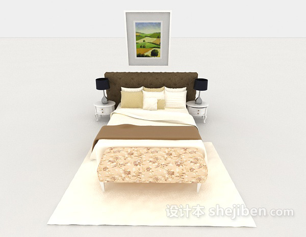 现代风格家居木质暖黄色双人床3d模型下载