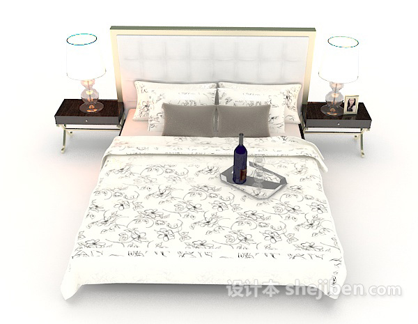 现代风格现代木质花纹双人床3d模型下载