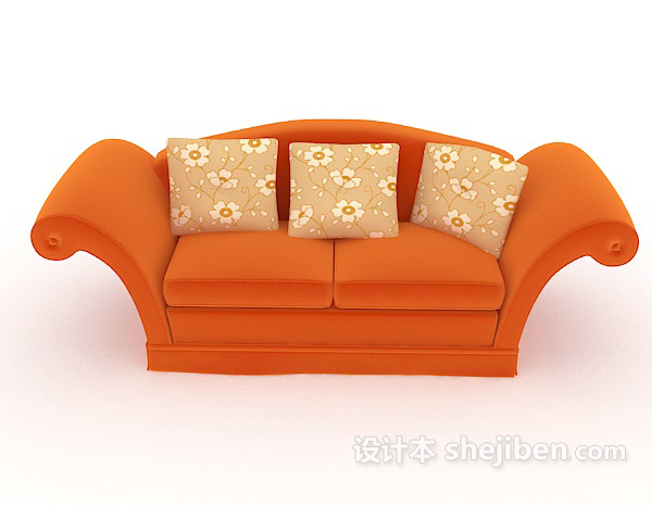 现代风格家居简单橙色双人沙发3d模型下载