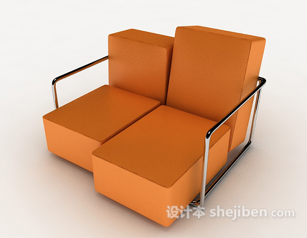 免费橙色简单双人沙发3d模型下载