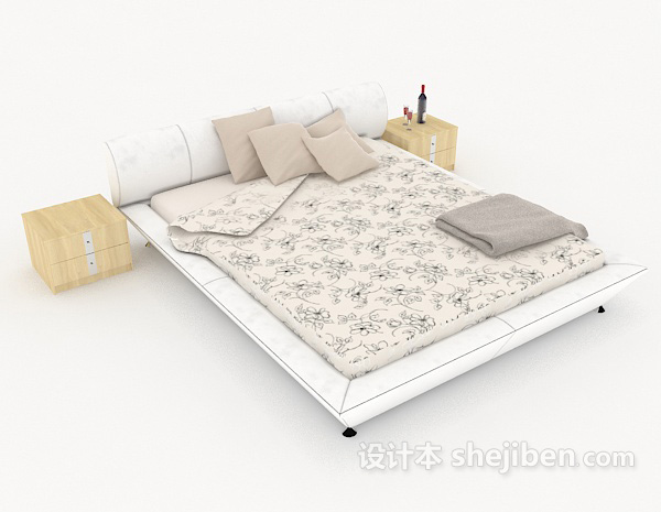 免费白色简约双人床3d模型下载
