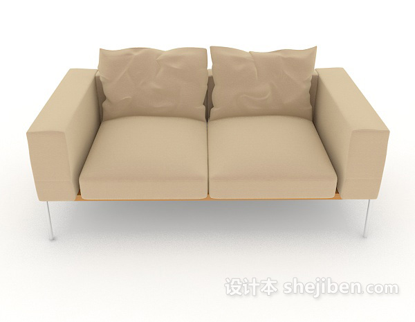 现代风格家居简约休闲棕色双人沙发3d模型下载