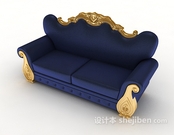 免费欧式高档蓝色沙发3d模型下载