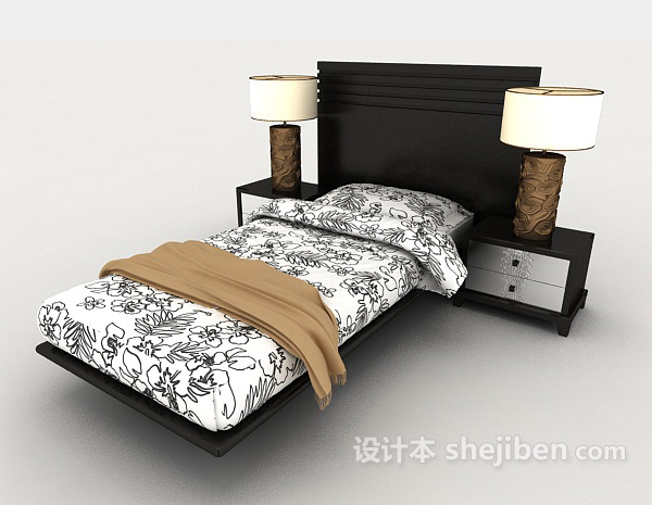 免费新中式风格单人床3d模型下载