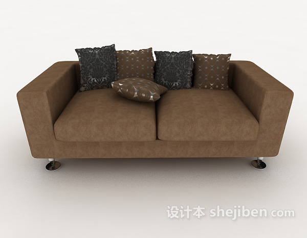 现代风格休闲棕色双人沙发3d模型下载