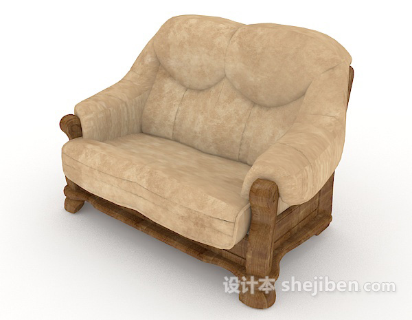 免费新中式木质棕色单人沙发3d模型下载