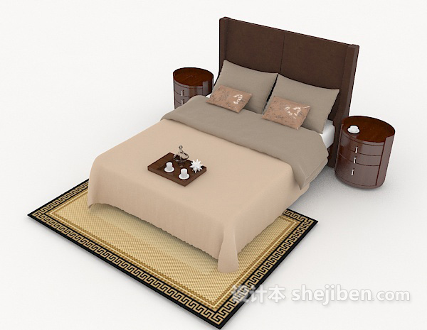 免费现代木质棕色家居简约双人床3d模型下载