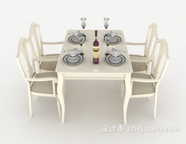 欧式风格白色欧式餐桌椅3d模型下载