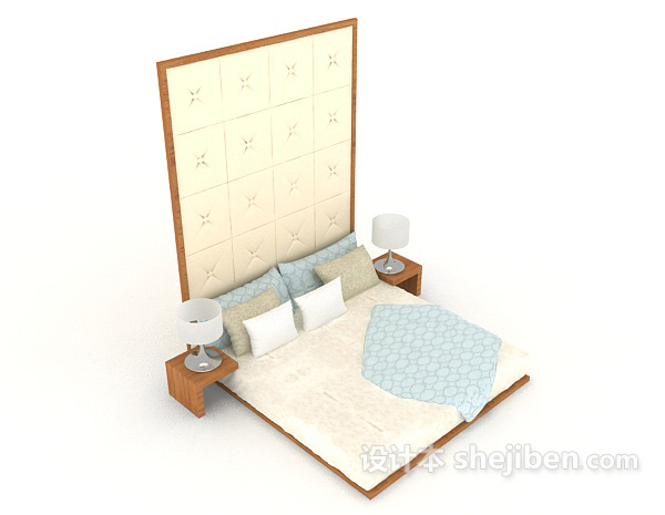 家居木质简约双人床3d模型下载