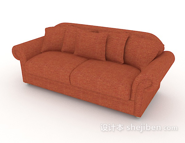 免费家居橙红色简约双人沙发3d模型下载