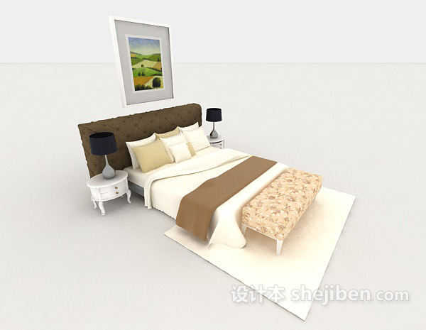设计本家居木质暖黄色双人床3d模型下载