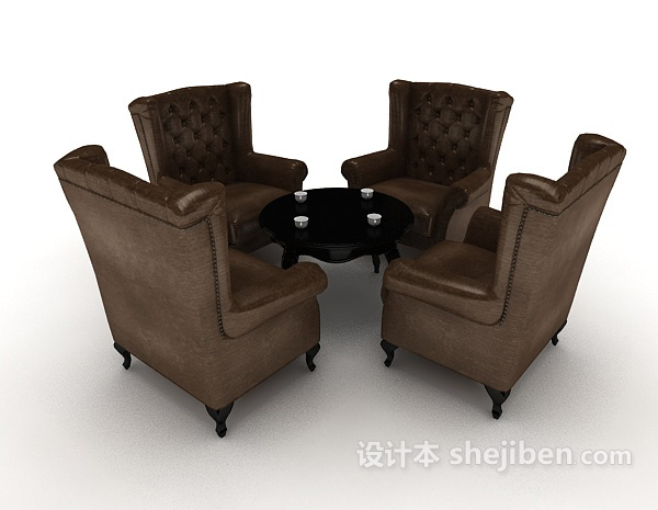 免费棕色欧式办公桌椅3d模型下载