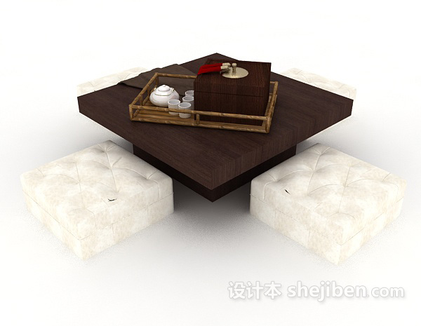 日式风格日式桌椅组合3d模型下载