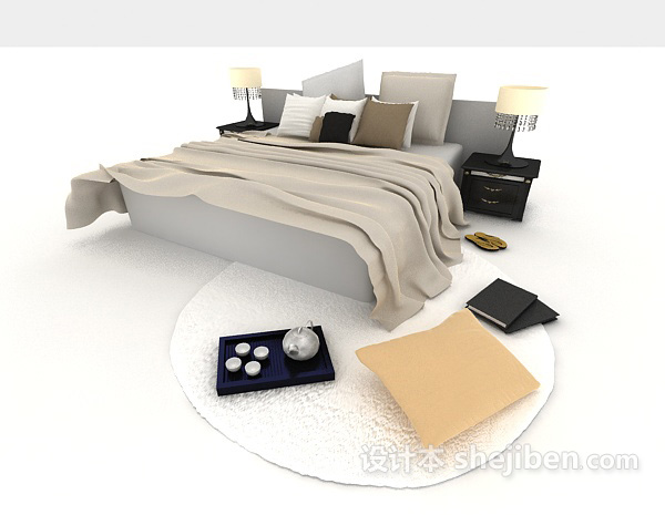 免费家居用品双人床3d模型下载