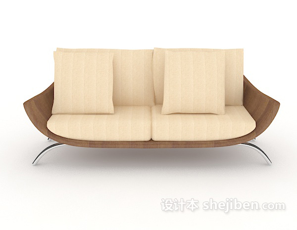 现代风格休闲简约木质双人沙发3d模型下载