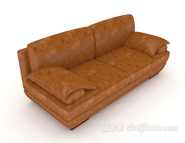 黄棕色皮质双人沙发3d模型下载