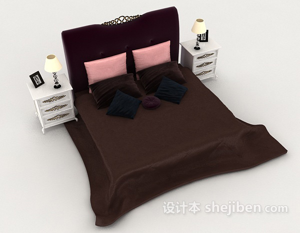 免费欧式家居棕色双人床3d模型下载