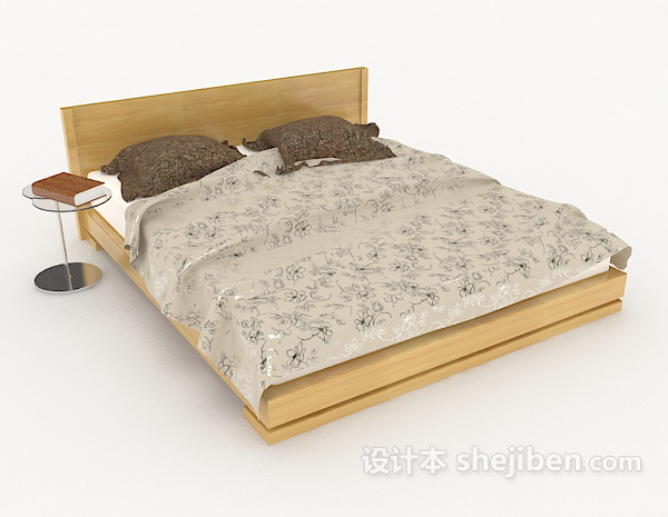 免费家居简单木质灰色双人床3d模型下载