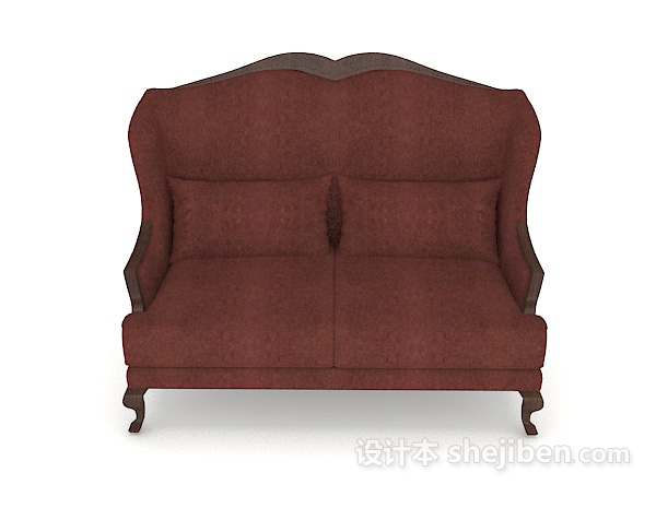 欧式风格欧式红色木质双人沙发3d模型下载