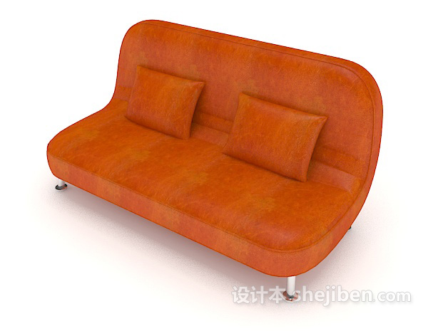 免费现代简约橙色双人沙发3d模型下载
