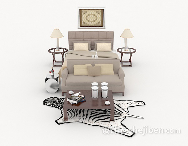 现代风格家居灰棕色双人沙发3d模型下载