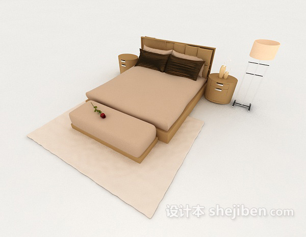 家居简单木质棕色双人床3d模型下载