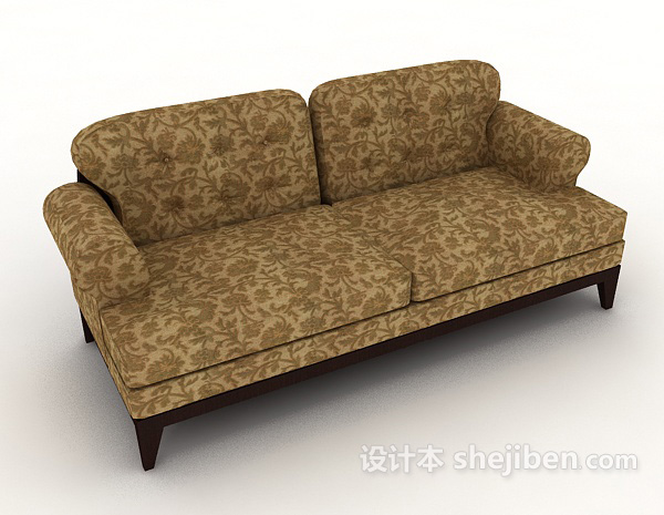免费欧式复古棕色双人沙发3d模型下载