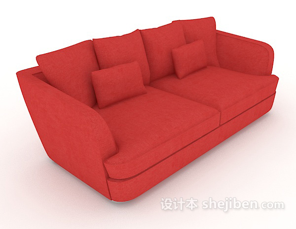 简约大红色双人沙发3d模型下载