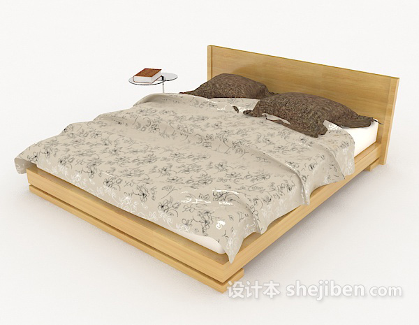 家居简单木质灰色双人床3d模型下载