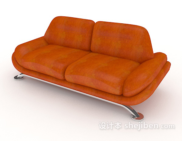 免费橙色双人沙发3d模型下载
