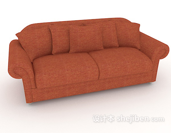 现代风格家居橙红色简约双人沙发3d模型下载