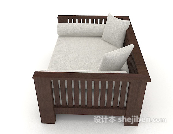 设计本新中式木质双人沙发3d模型下载