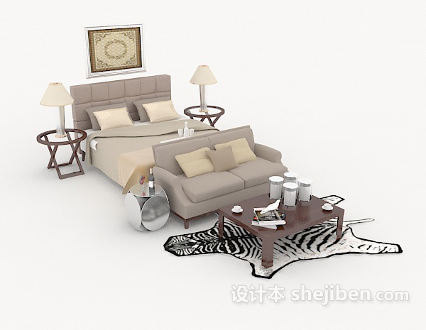 免费家居灰棕色双人沙发3d模型下载