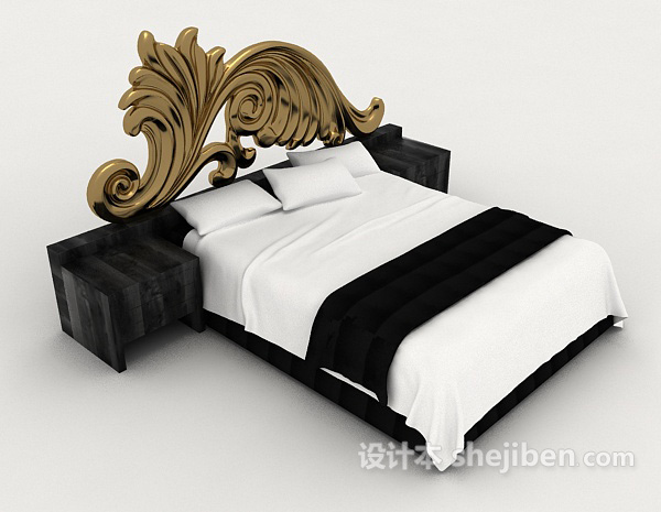 个性黑白双人床3d模型下载