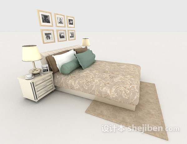 设计本现代家居浅棕色双人床3d模型下载