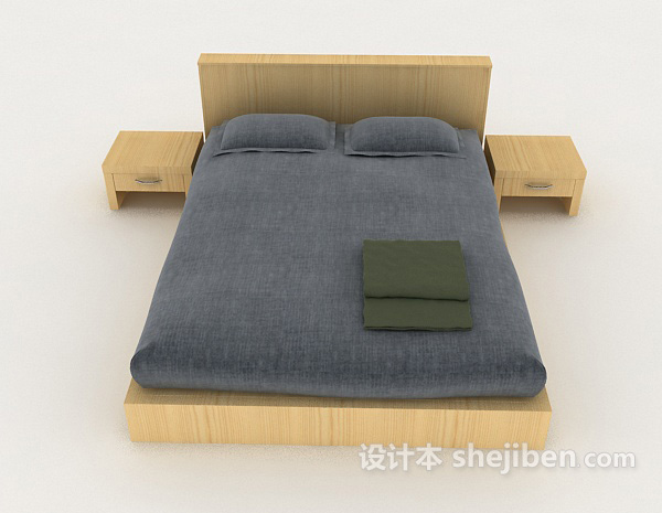 现代风格蓝色简单家居双人床3d模型下载