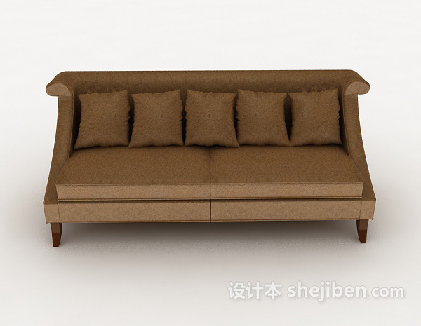 免费欧式棕色简单多人沙发3d模型下载