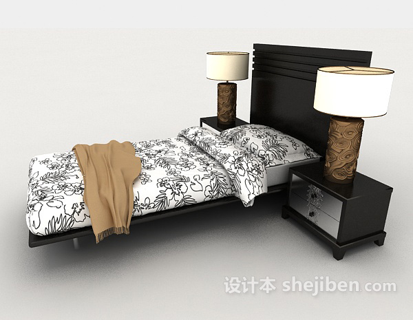 设计本新中式风格单人床3d模型下载