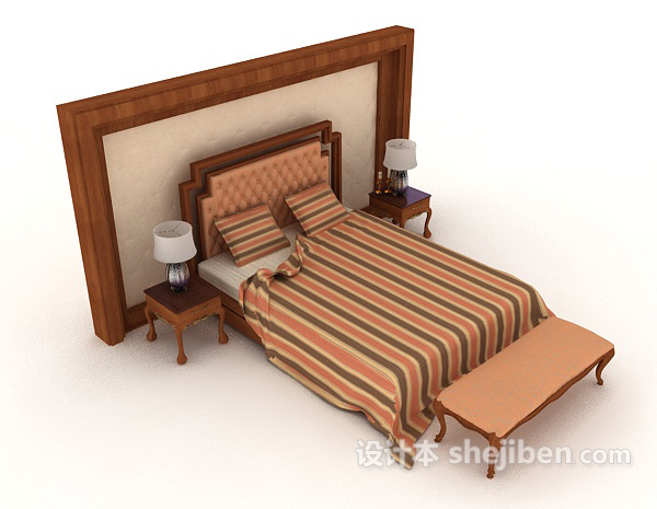 简单欧式双人床3d模型下载