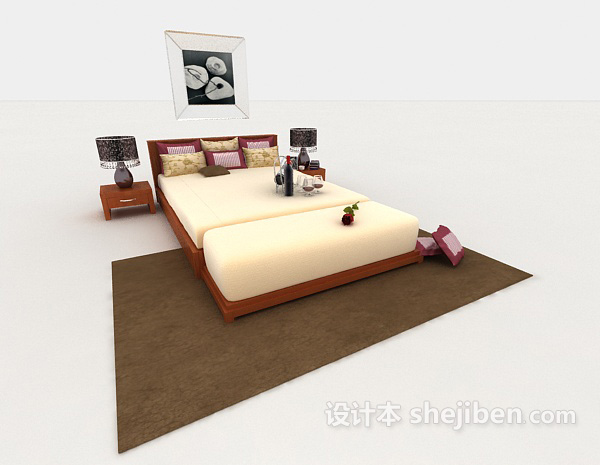 免费田园式双人床3d模型下载