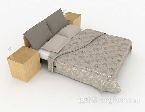 设计本现代简单双人床3d模型下载