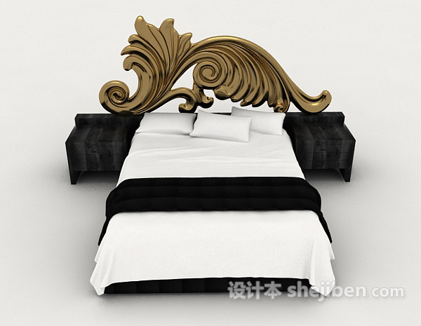 现代风格个性黑白双人床3d模型下载