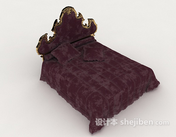 欧式紫色家居床3d模型下载