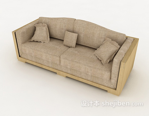 免费简单新中式多人沙发3d模型下载