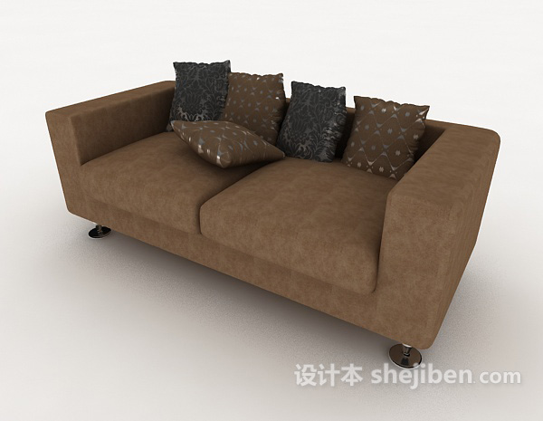 设计本休闲棕色双人沙发3d模型下载