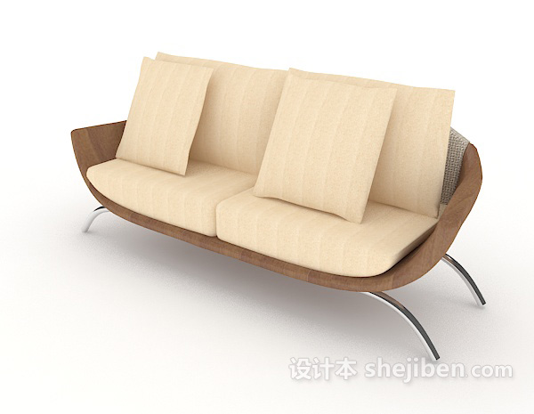 免费休闲简约木质双人沙发3d模型下载