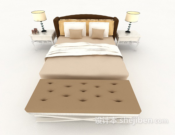欧式风格欧式浅棕色双人床3d模型下载