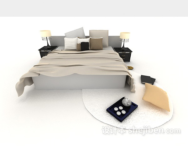 现代风格家居用品双人床3d模型下载