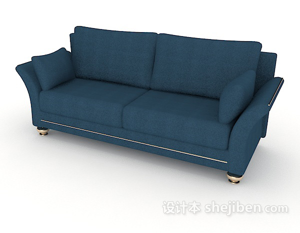 免费现代风格蓝色双人沙发3d模型下载